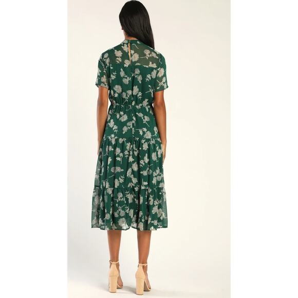 Lulu's Floral Dressed Up Dark Green Floral Print Midi Dress - Picture 3 of 8